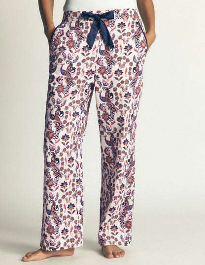 Cotton Pajama Pants-White Peacock