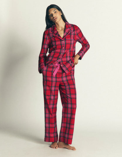 Brushed Cotton Pyjama Shirt-Red Check