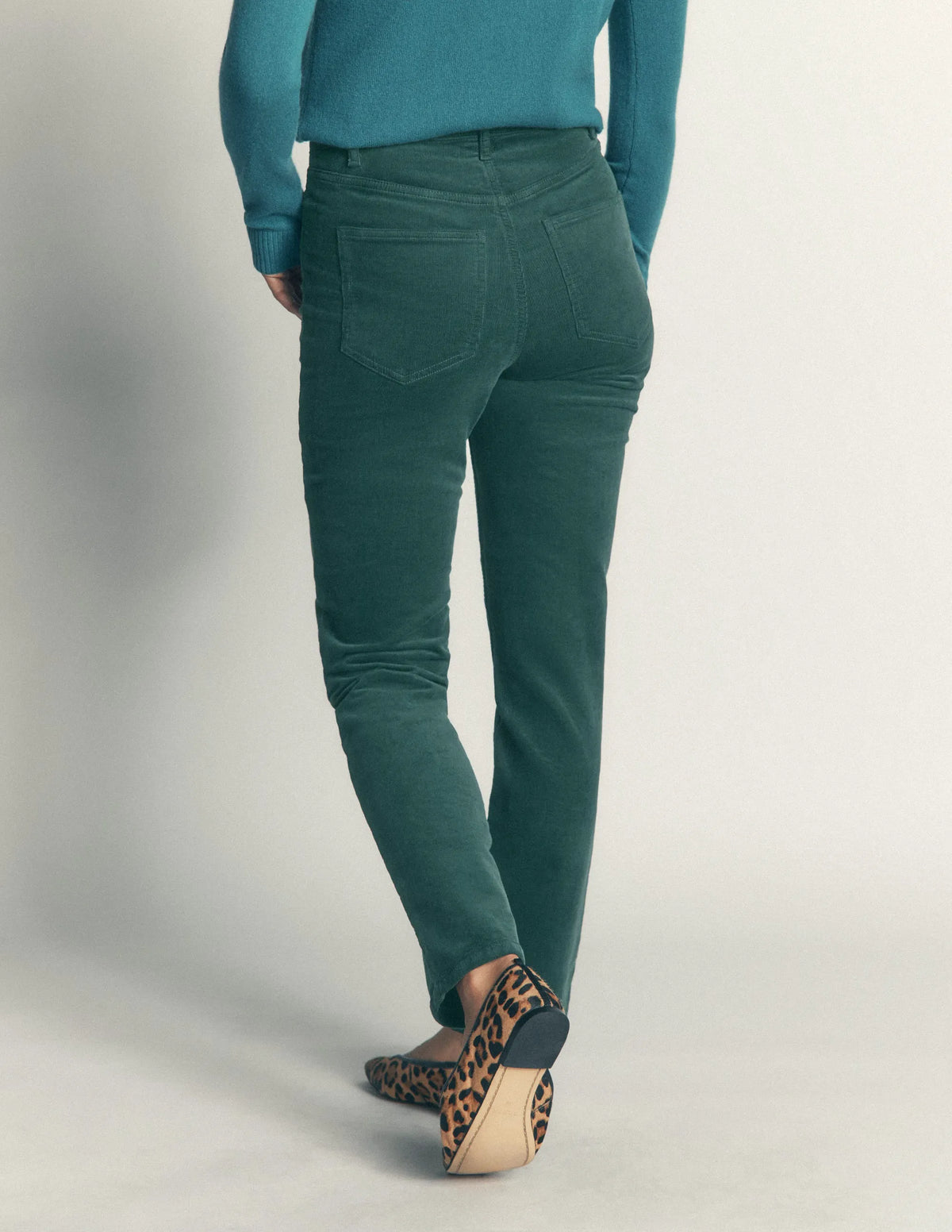 High Rise Cord Slim Jeans-Sea Moss