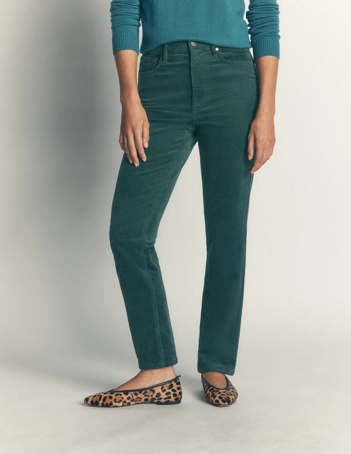 High Rise Cord Slim Jeans-Sea Moss