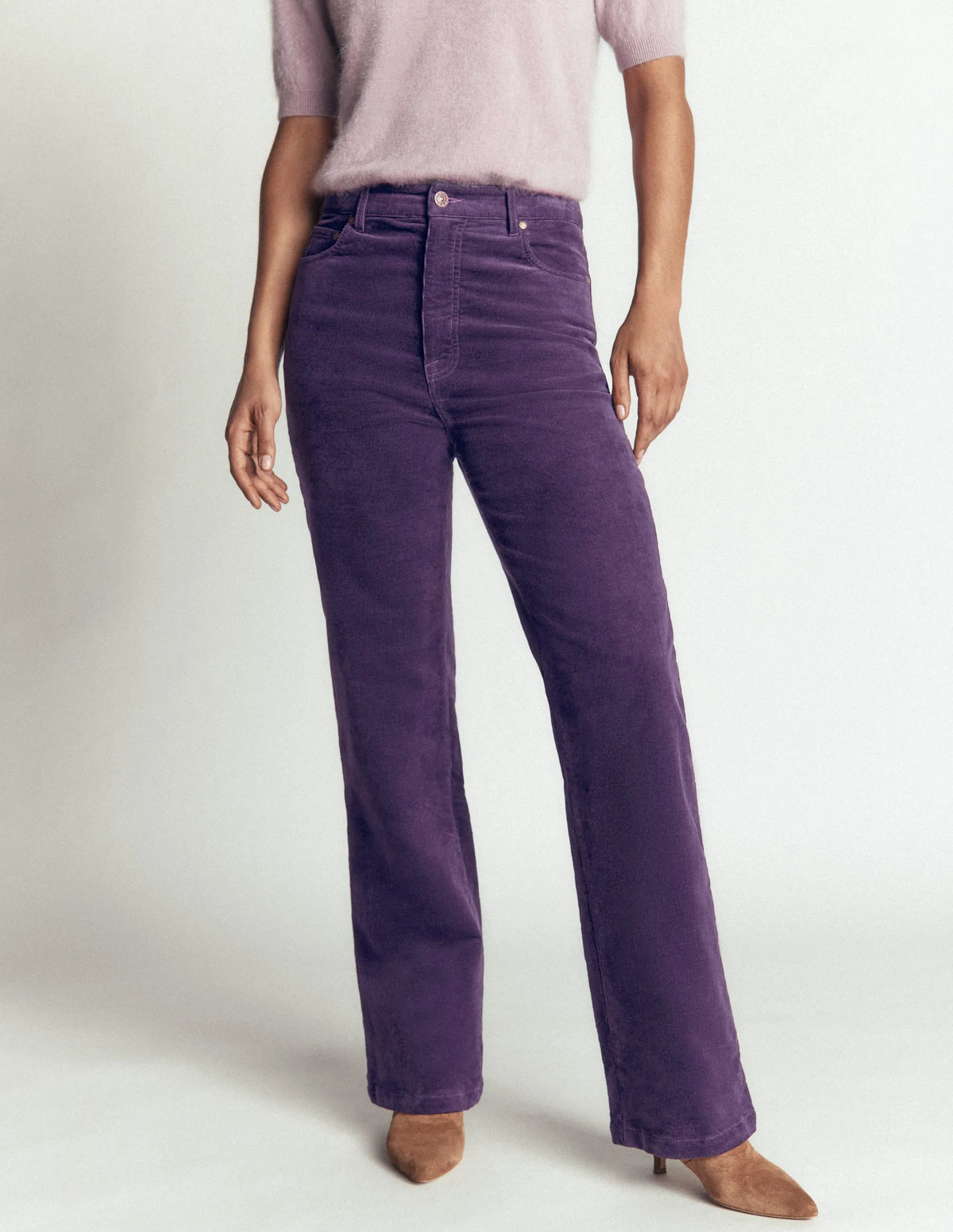 High Rise Cord Column Jeans-Deep Grape