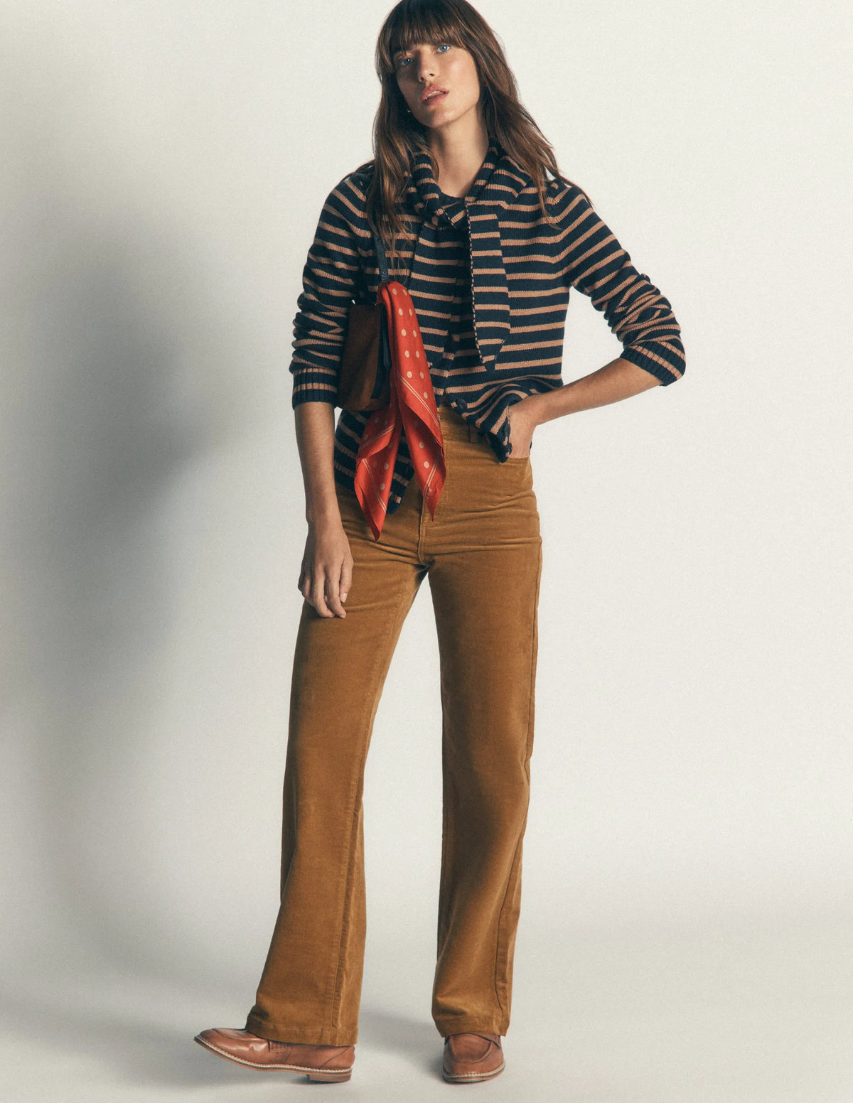 High Rise Cord Column Jeans-Gingerbread