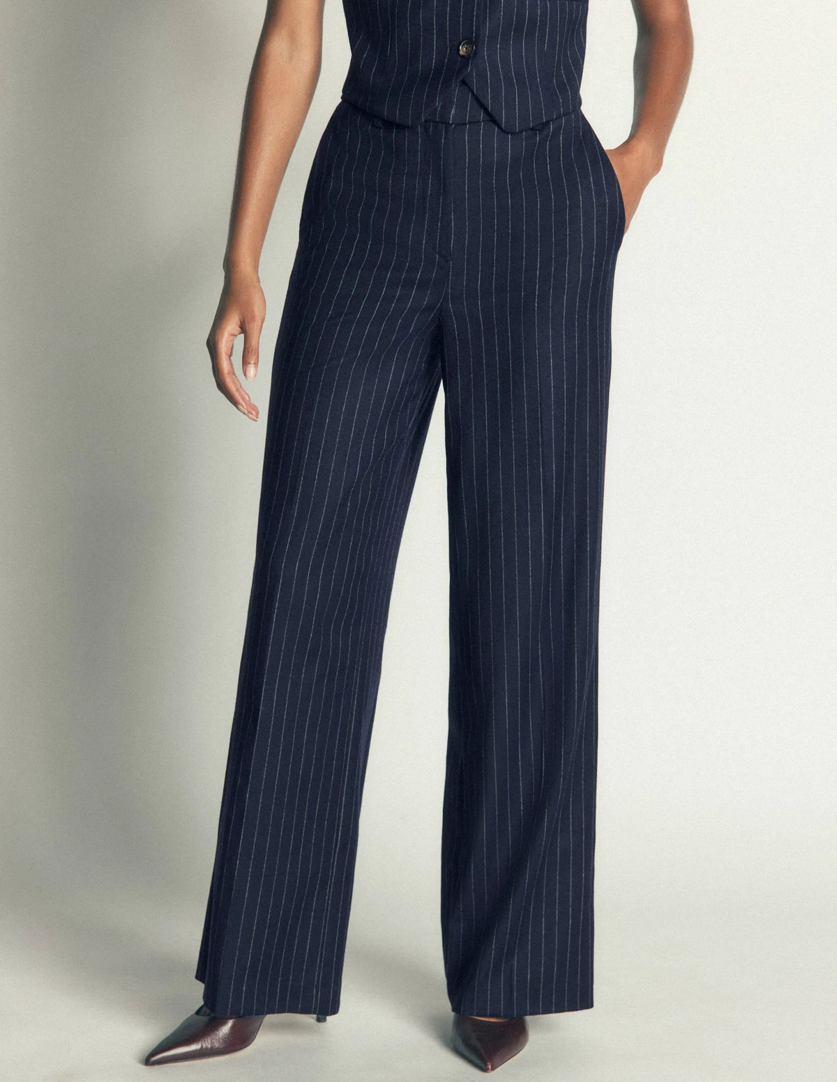 Belgravia Wool Blend Pants-Navy Pinstripe