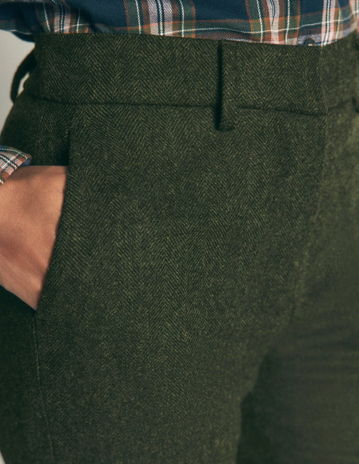 Canonbury Wool Blend Pants-Hunter Green Herringbone