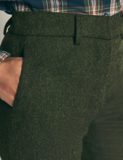 Canonbury Wool Blend Pants-Hunter Green Herringbone