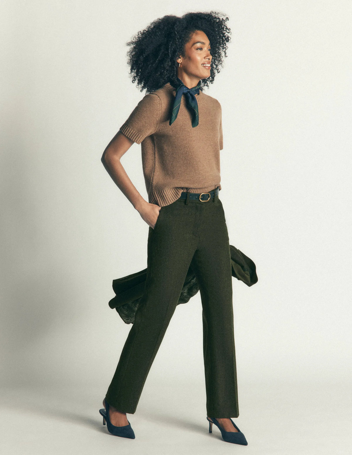 Canonbury Wool Blend Pants-Hunter Green Herringbone