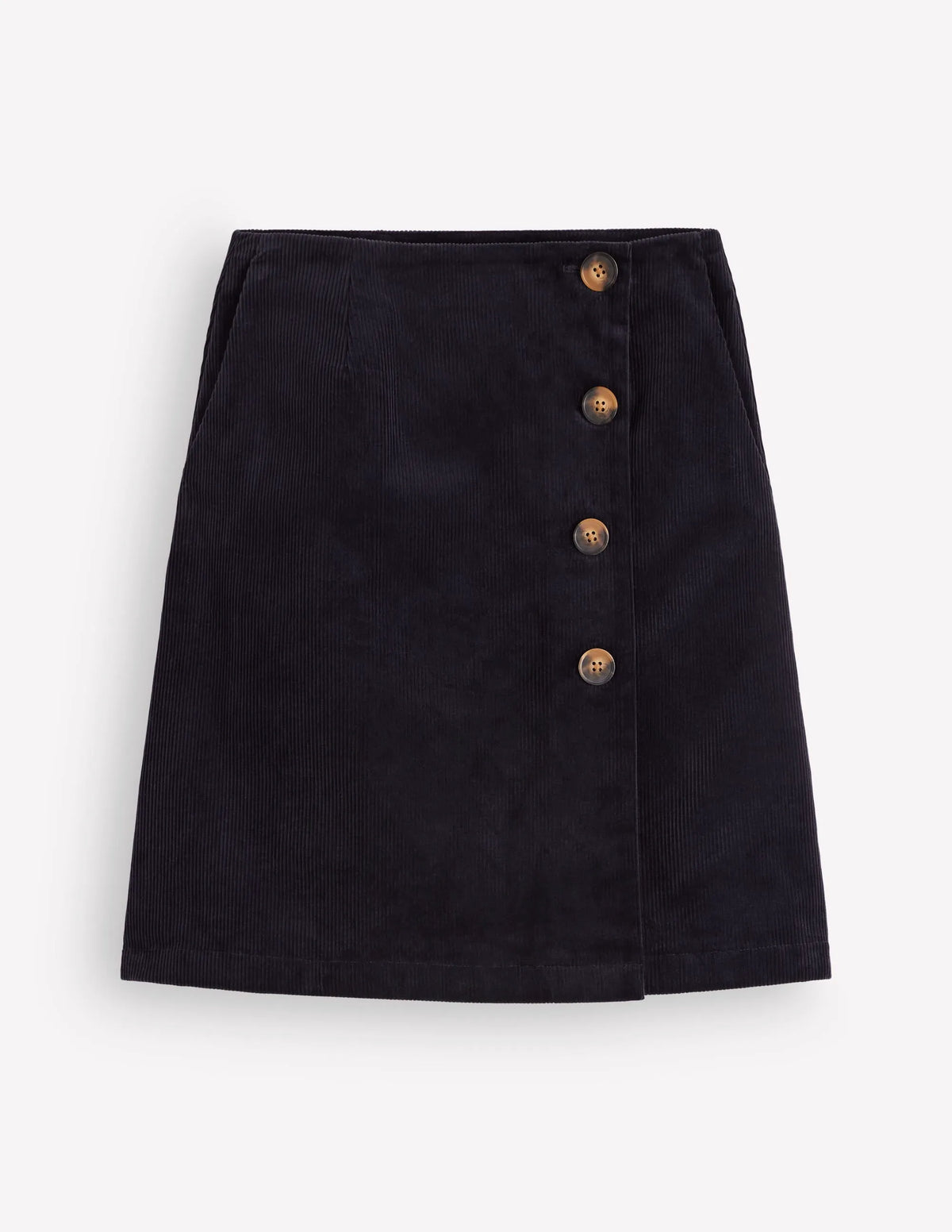 Evelyn Button Cord Wrap Skirt-Navy