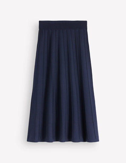 Ottoman Knitted Midi Skirt-Navy