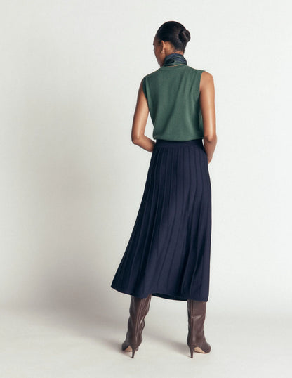 Ottoman Knitted Midi Skirt-Navy