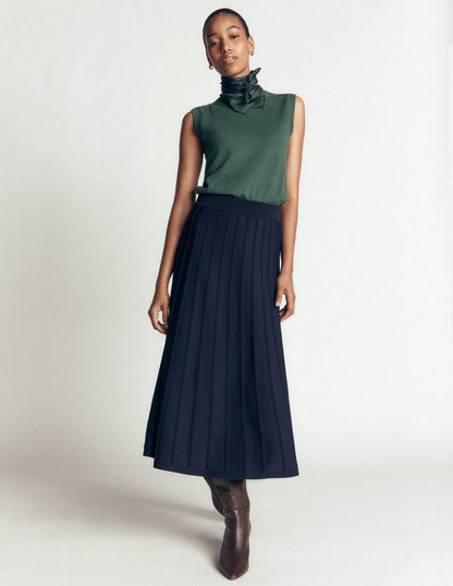 Ottoman Knitted Midi Skirt-Navy