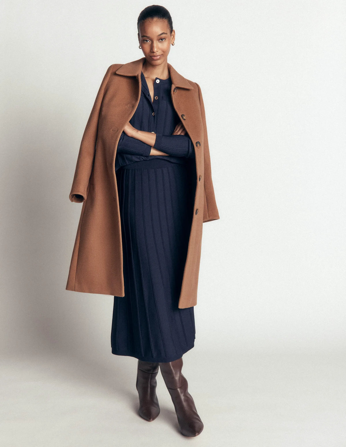 Ottoman Knitted Midi Skirt-Navy