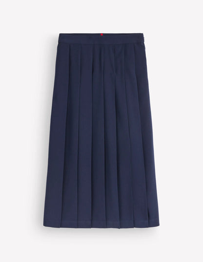 Pleat Side Split Midi Skirt-Navy