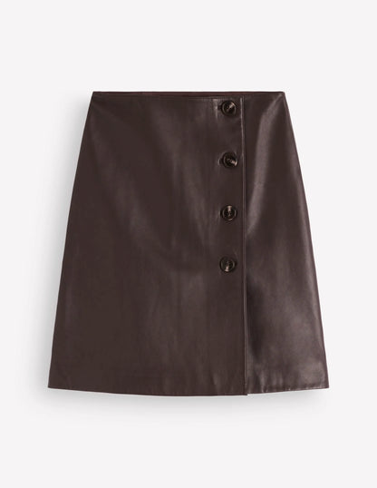 Evelyn Leather Wrap Skirt-Chocolate