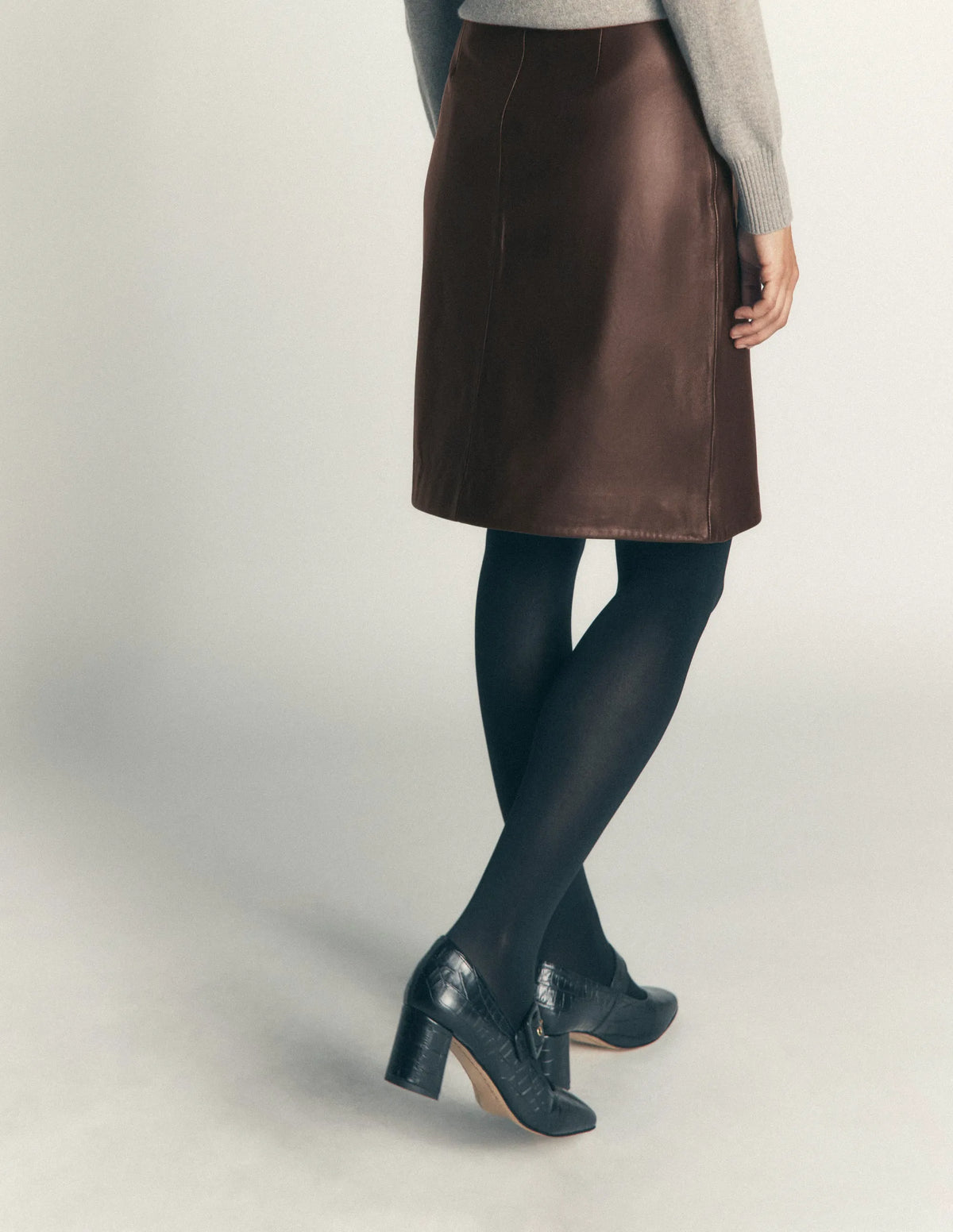 Evelyn Leather Wrap Skirt-Chocolate