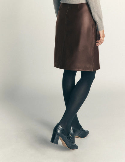 Evelyn Leather Wrap Skirt-Chocolate