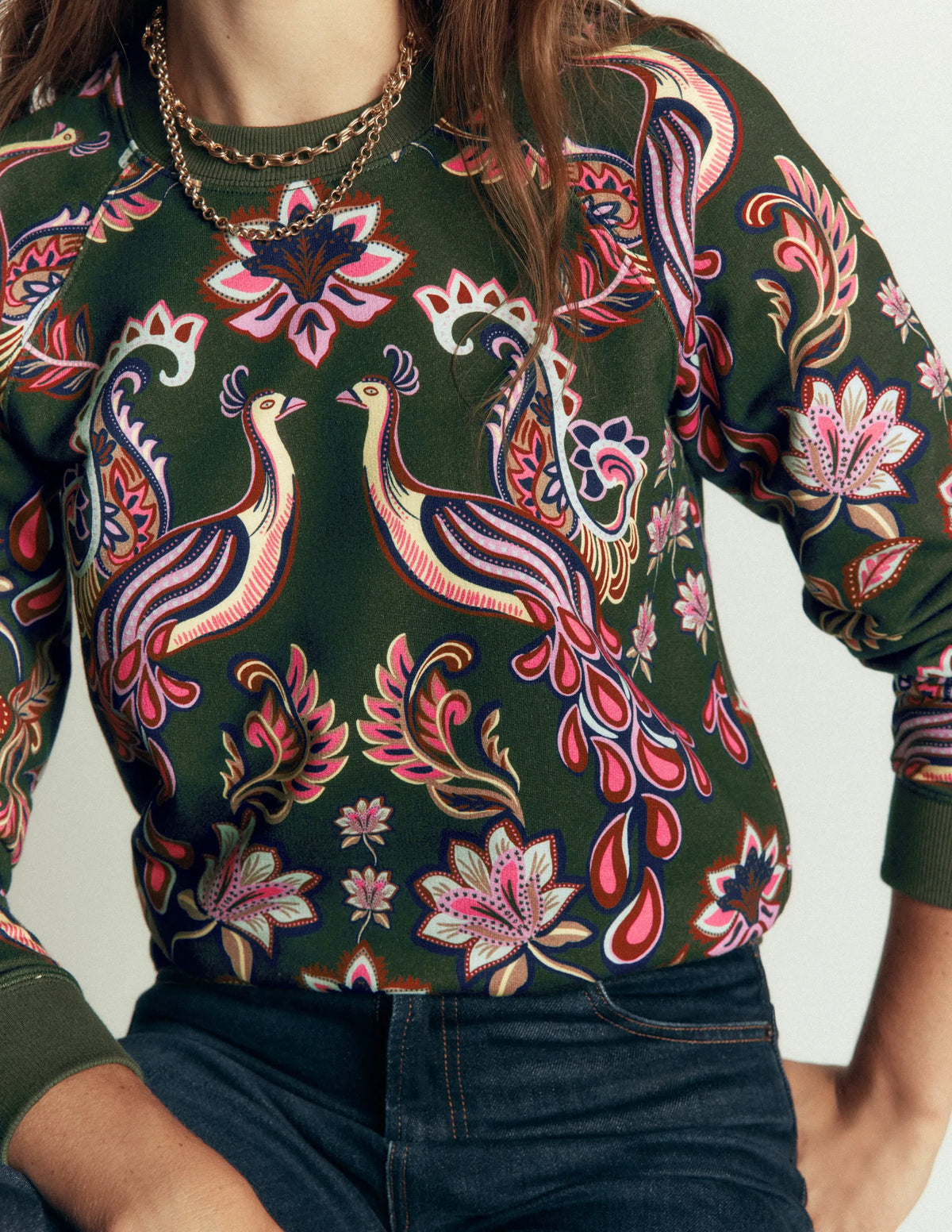 Rosa Printed Sweatshirt-Peacock Paradise Placement