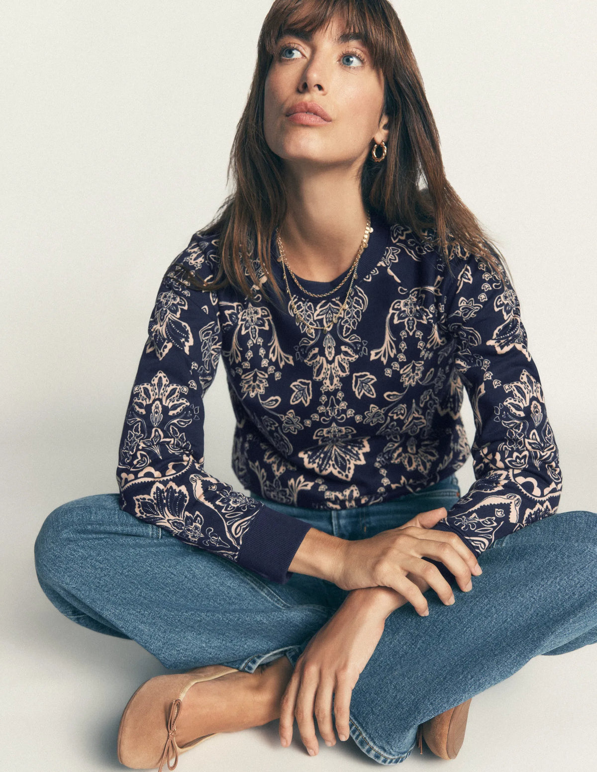Rosa Printed Sweatshirt-Navy, Enchanted Flora