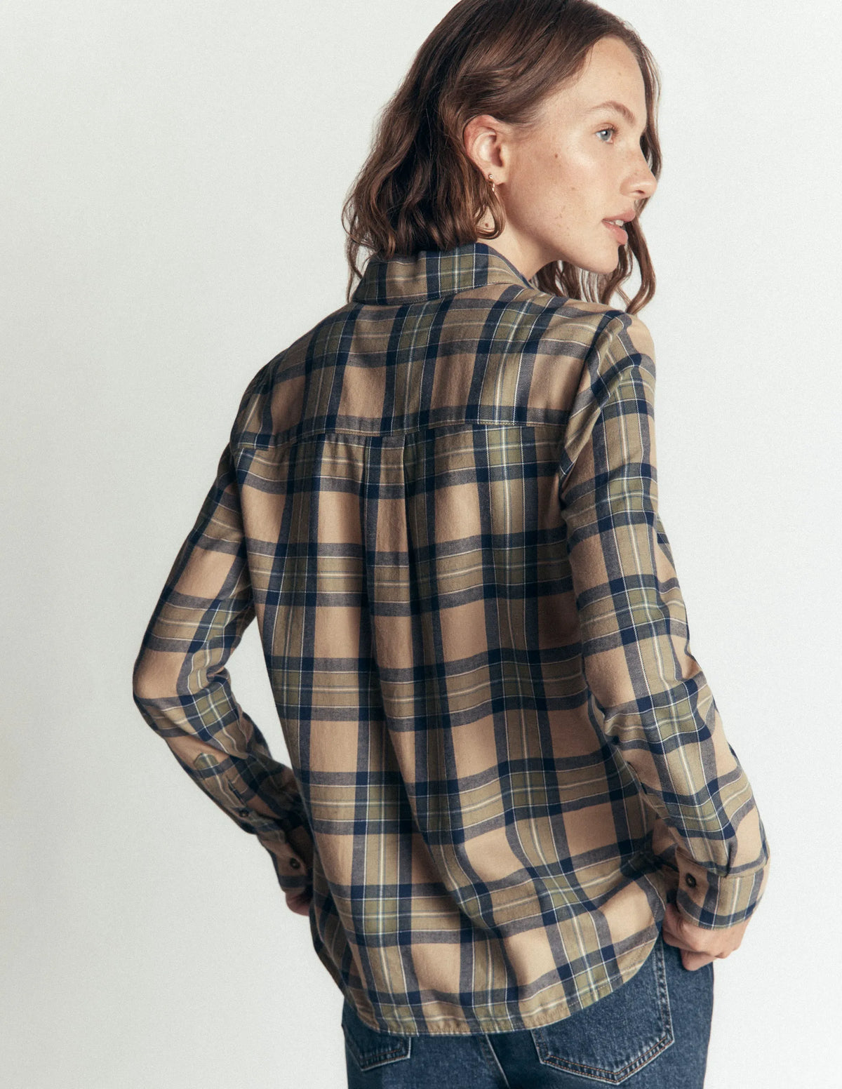 The New Sienna Cotton Shirt-Camel, Navy, Green Check