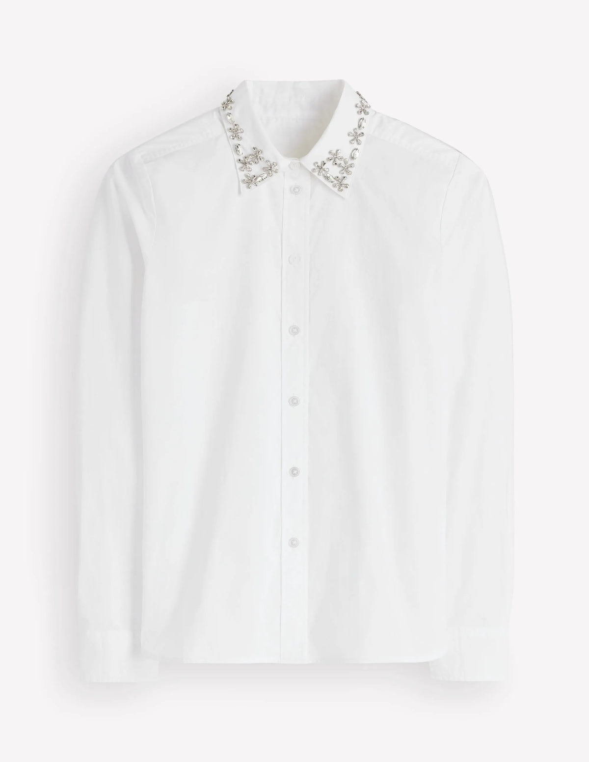 The New Sienna Cotton Shirt-White, Jewel Collar