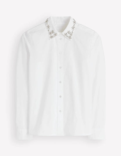 The New Sienna Cotton Shirt-White, Jewel Collar
