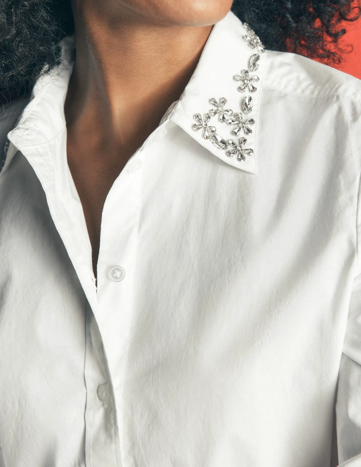 The New Sienna Cotton Shirt-White, Jewel Collar