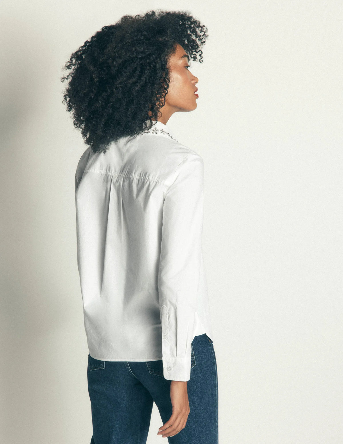 The New Sienna Cotton Shirt-White, Jewel Collar