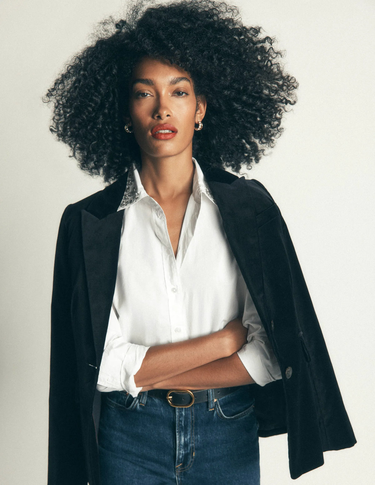 The New Sienna Cotton Shirt-White, Jewel Collar
