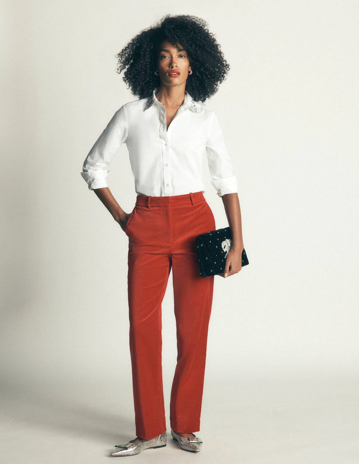 The New Sienna Cotton Shirt-White, Jewel Collar