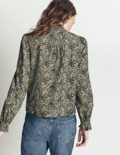 Violet Smock Shoulder Cord Top-Soft Sage, Flora Scatter