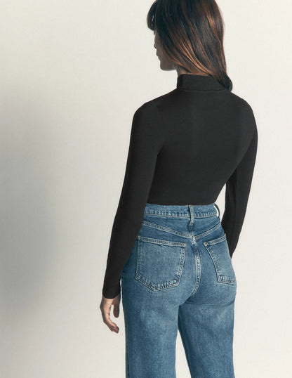 High Neck Jersey Top-Black