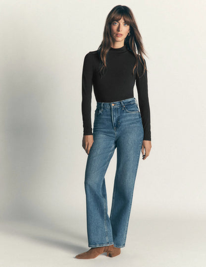 High Neck Jersey Top-Black
