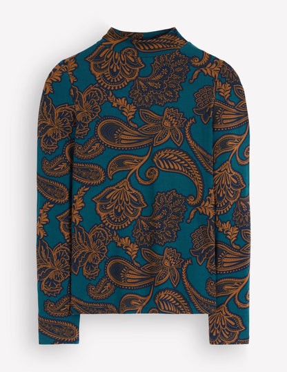 High Neck Jersey Top-Legion Blue, Paisley Bouquet