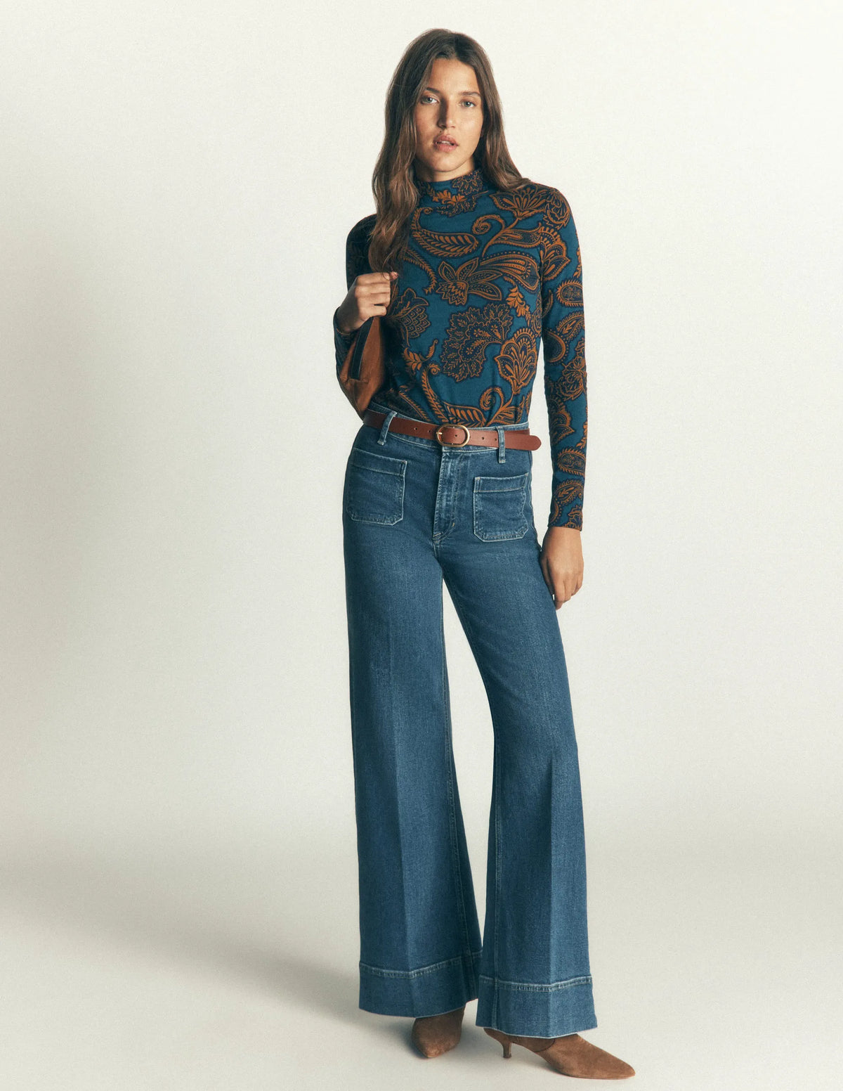 High Neck Jersey Top-Legion Blue, Paisley Bouquet