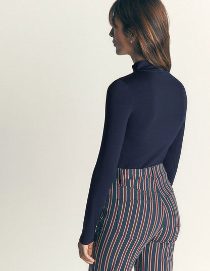 High Neck Jersey Top-Navy
