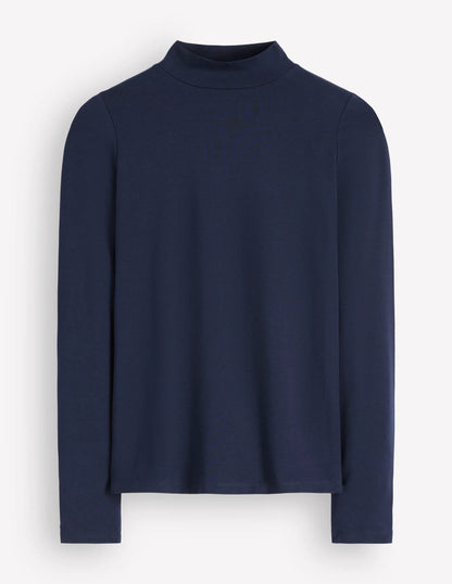 High Neck Jersey Top-Navy