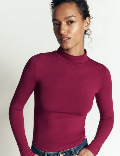 High Neck Jersey Top-Beet Red