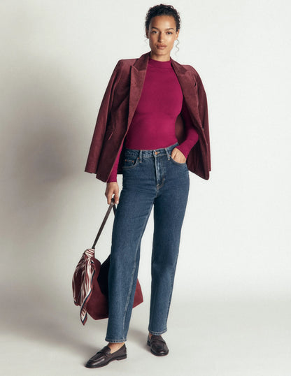 High Neck Jersey Top-Beet Red