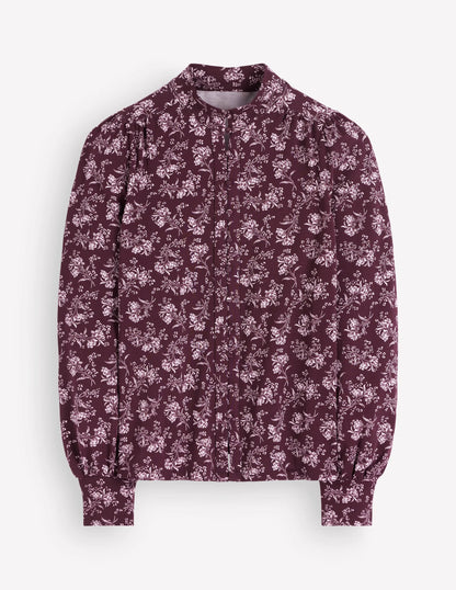 Isla Funnel Neck Button Blouse-Fudge, Enchanted Sprigs