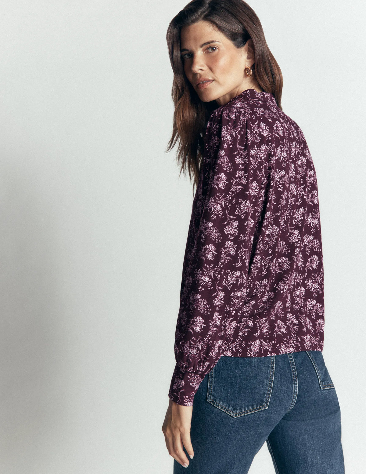 Isla Funnel Neck Button Blouse-Fudge, Enchanted Sprigs