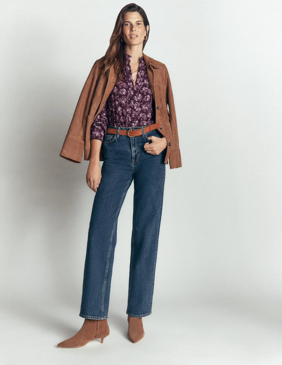 Isla Funnel Neck Button Blouse-Fudge, Enchanted Sprigs