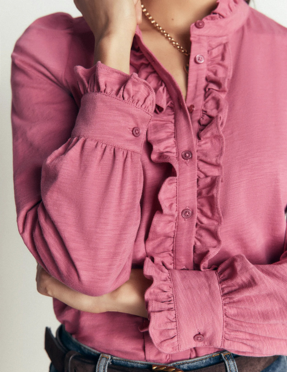 Jersey Frill Blouse-Pink Heather