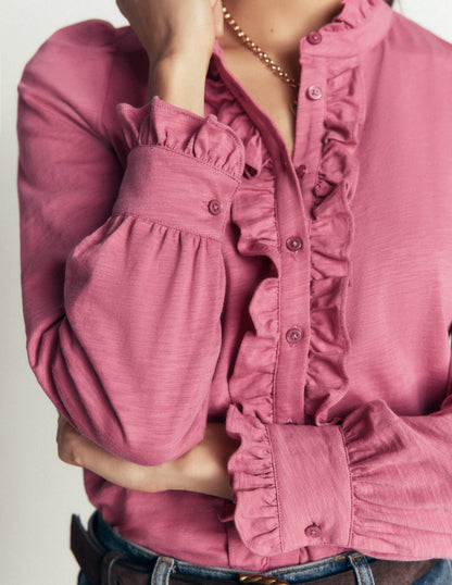 Jersey Frill Blouse-Pink Heather
