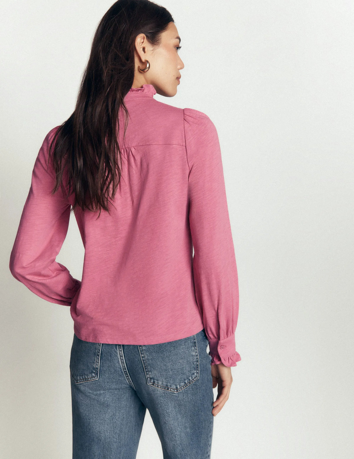 Jersey Frill Blouse-Pink Heather