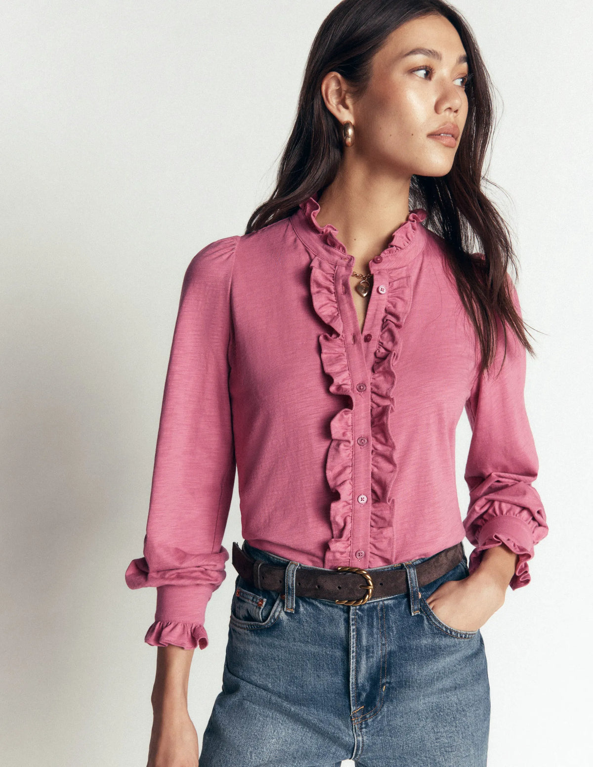 Jersey Frill Blouse-Pink Heather