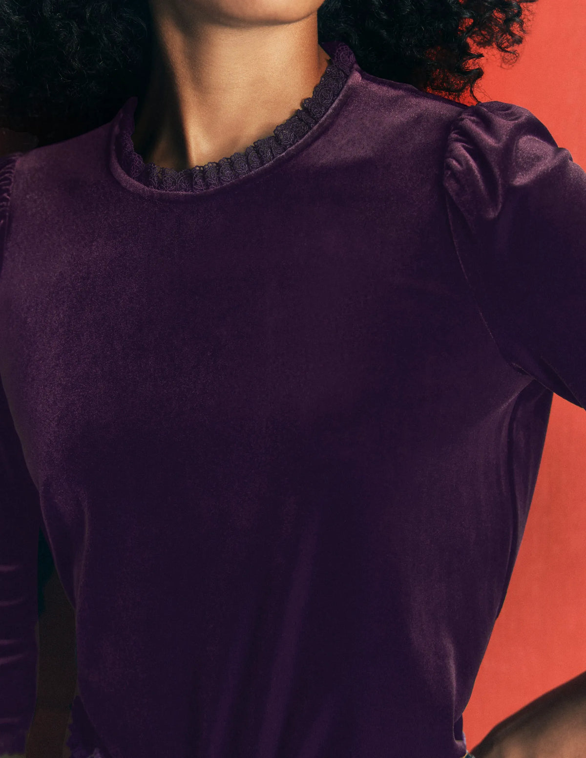 Lace Trim Velvet Top-Night Shade