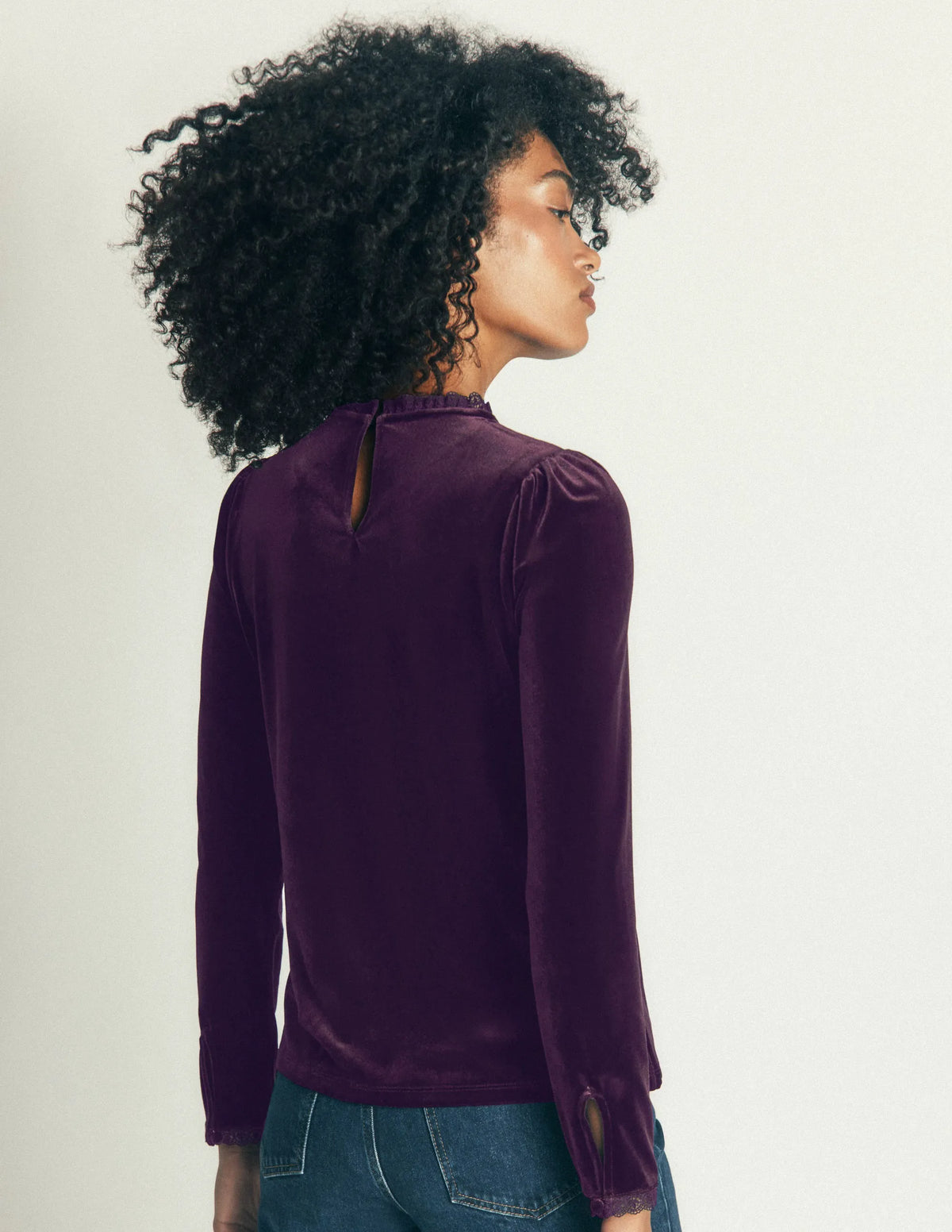 Lace Trim Velvet Top-Night Shade