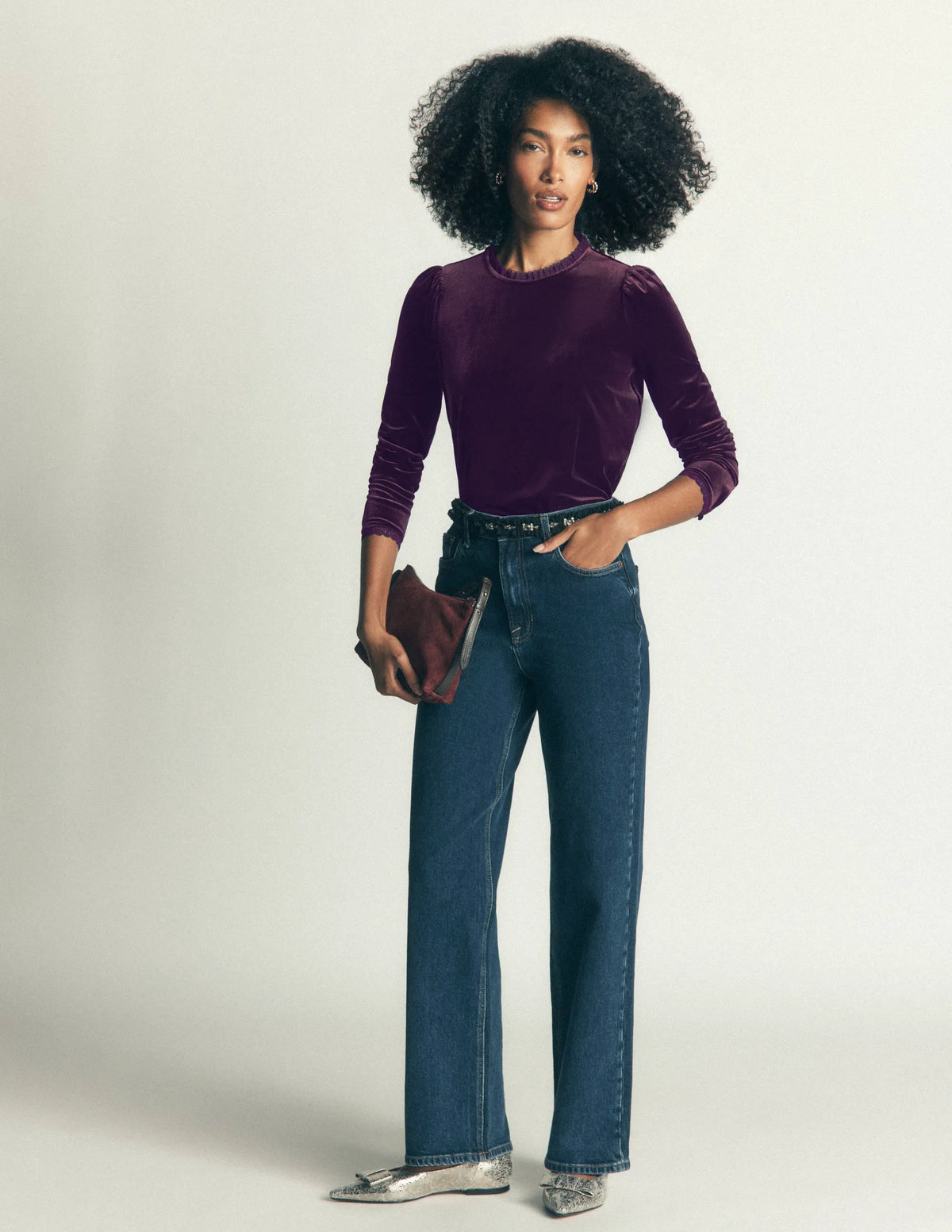 Lace Trim Velvet Top-Night Shade