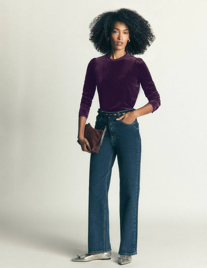 Lace Trim Velvet Top-Night Shade