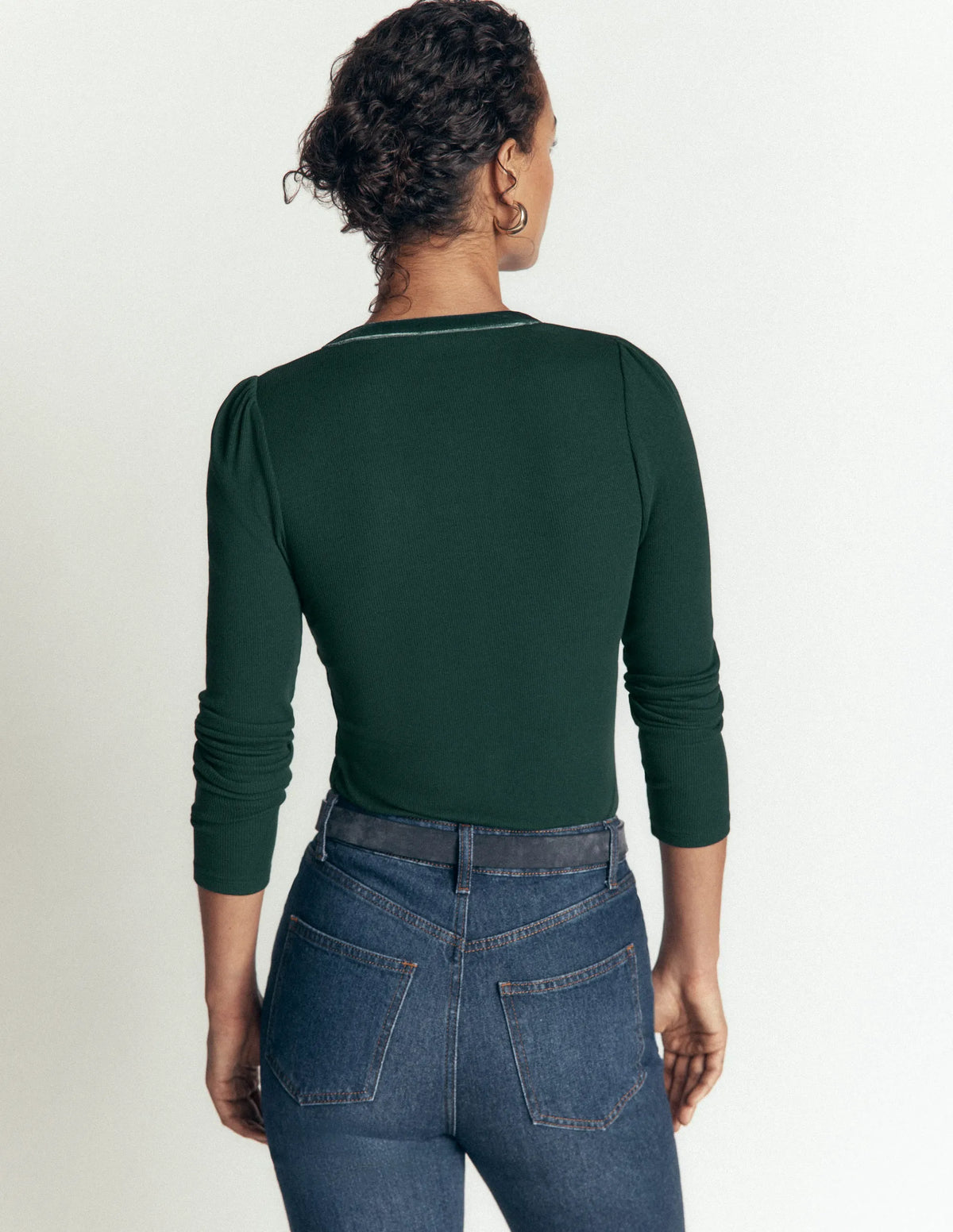 Velvet Trim Ribbed Cardigan-Green Pine
