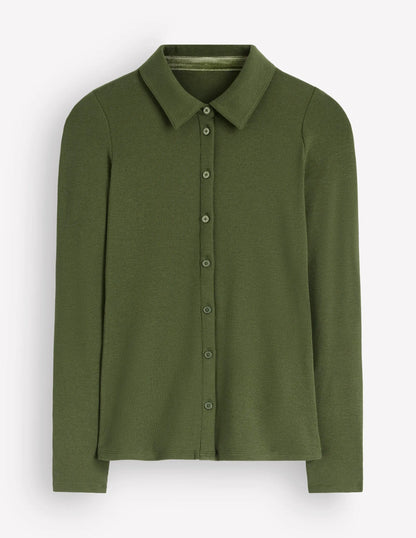 Jersey Velvet Ribbed Shirt-Forest Green